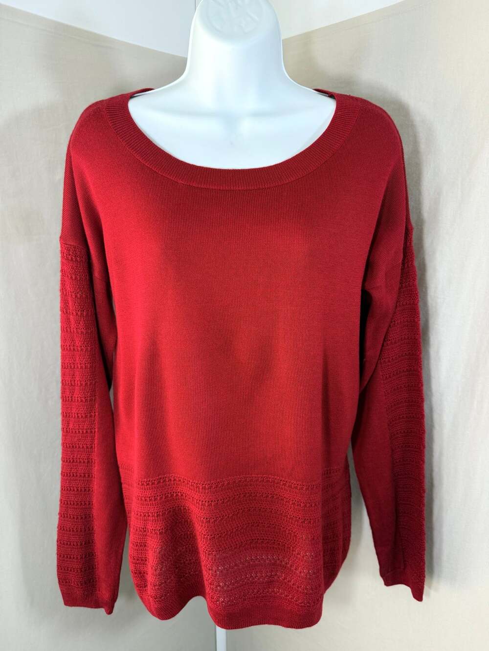 Cato Red Long Sleeve Open Knit Accent Pullover Sweater L